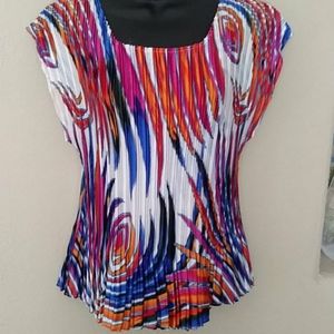 Psychedelic Pleated Expandable Cap Sleeve Top